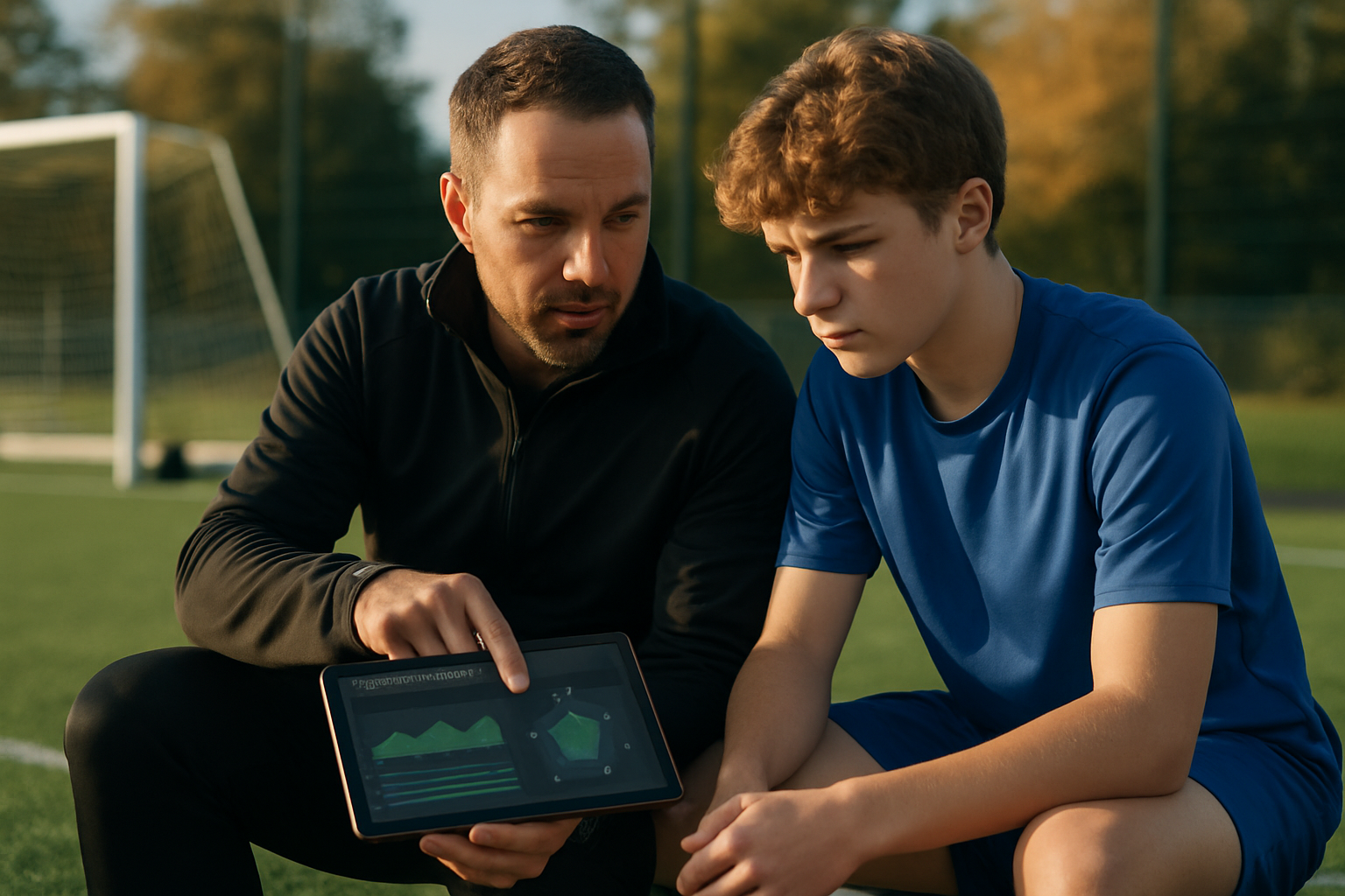 coach and player discussing progress during training