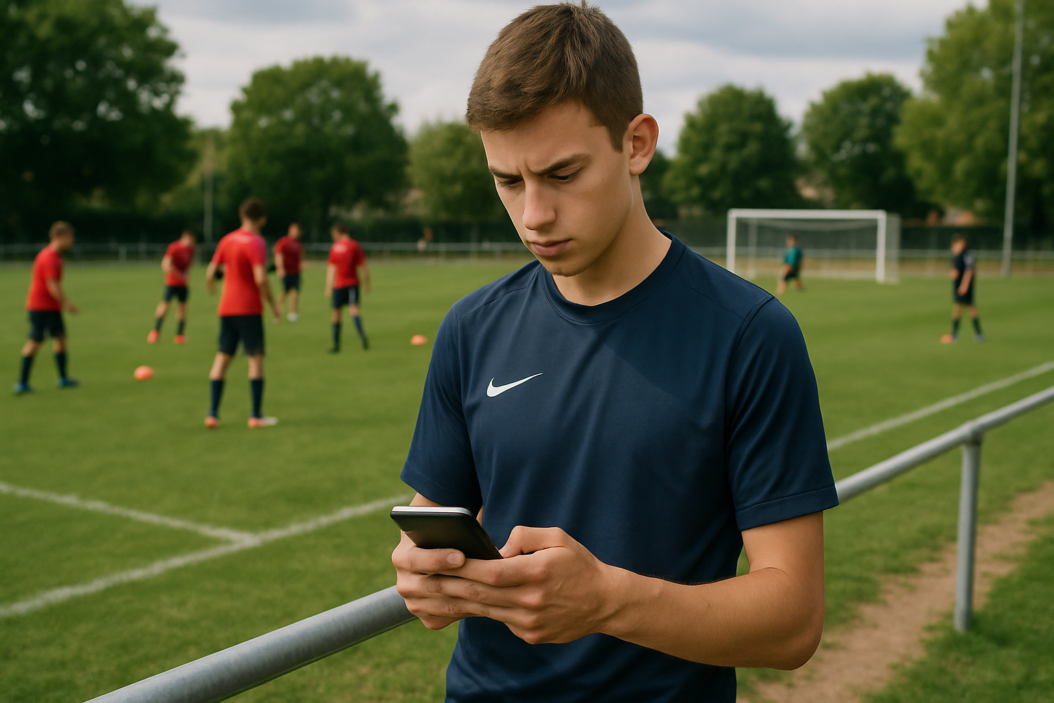 Youth football player preparing to communicate with a scout in a grassroots setting