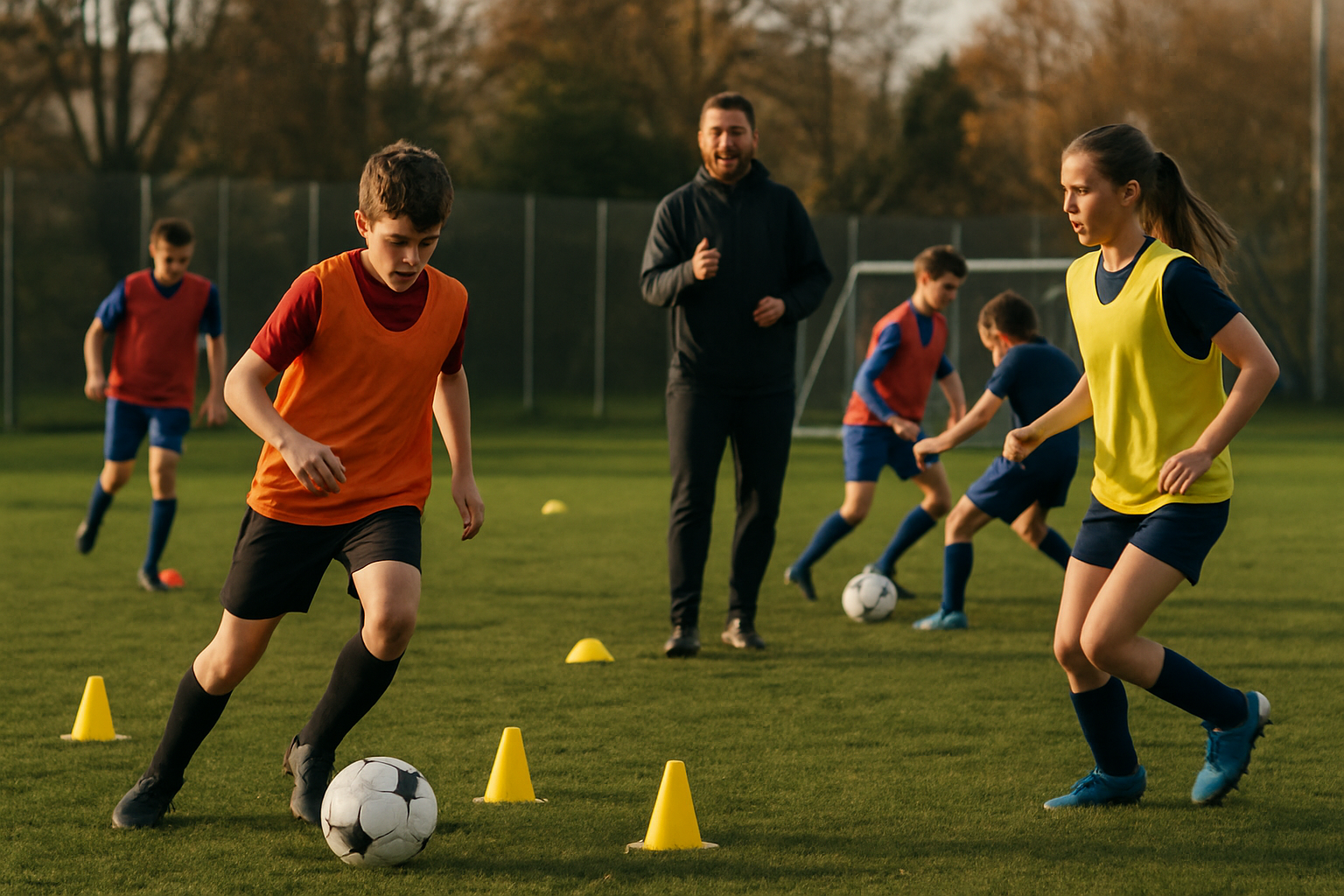 Youth players performing diverse training drills during a structured weekly session
