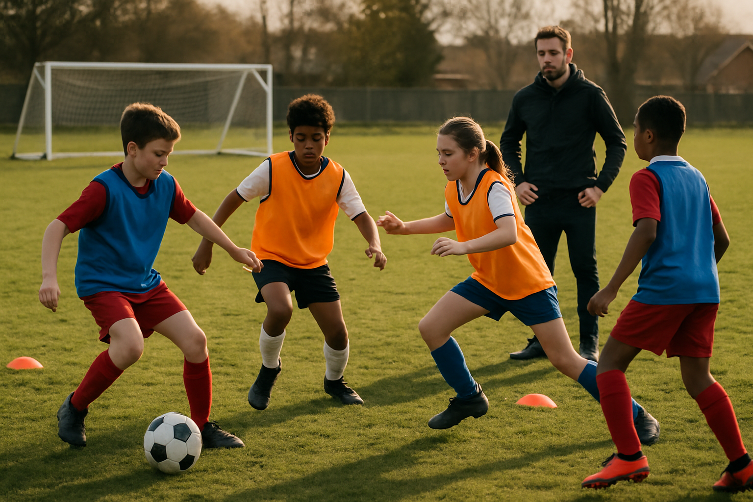 players practicing teamwork through small-sided games during youth training