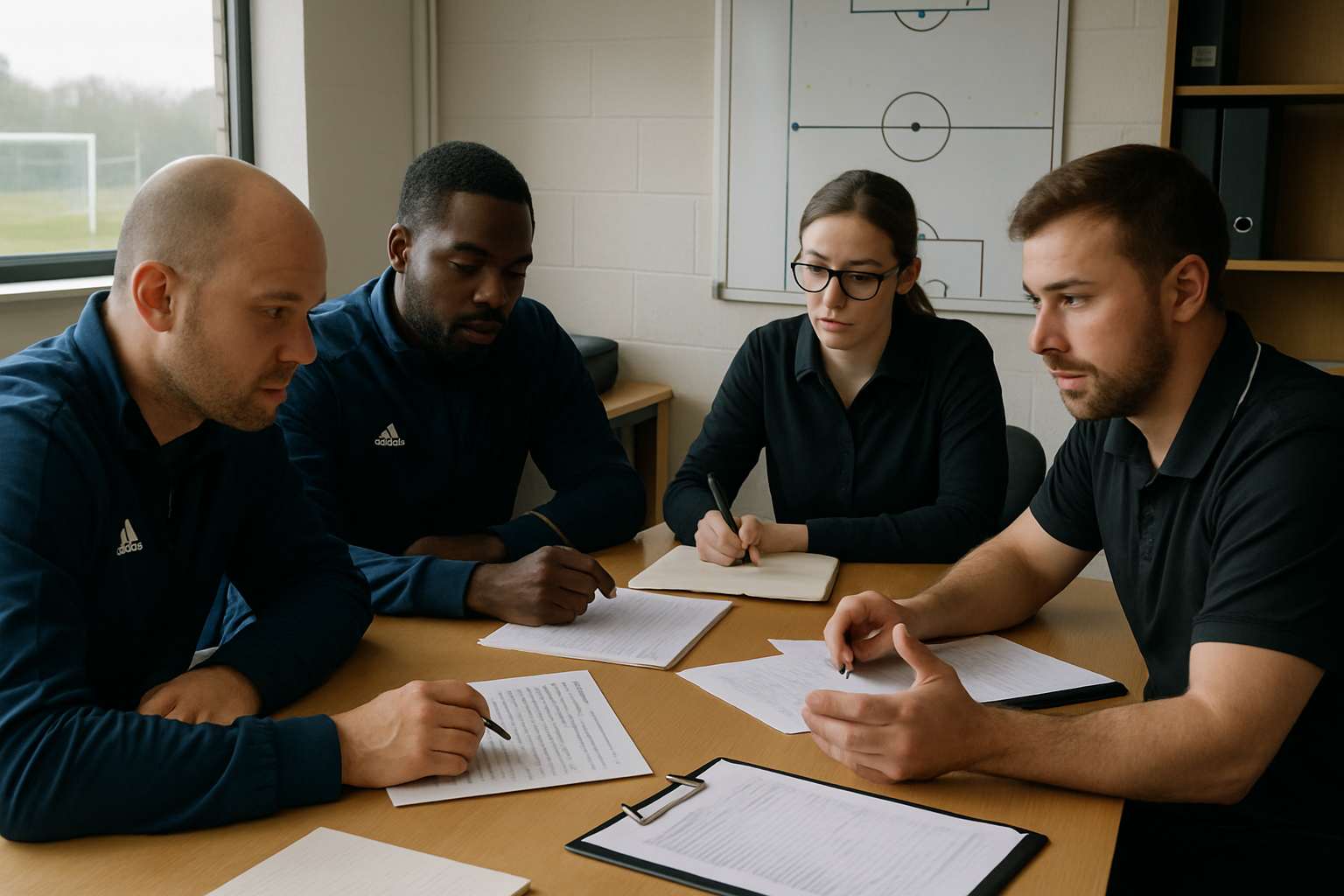 youth football academy registration and setup meeting with coaches and administrators