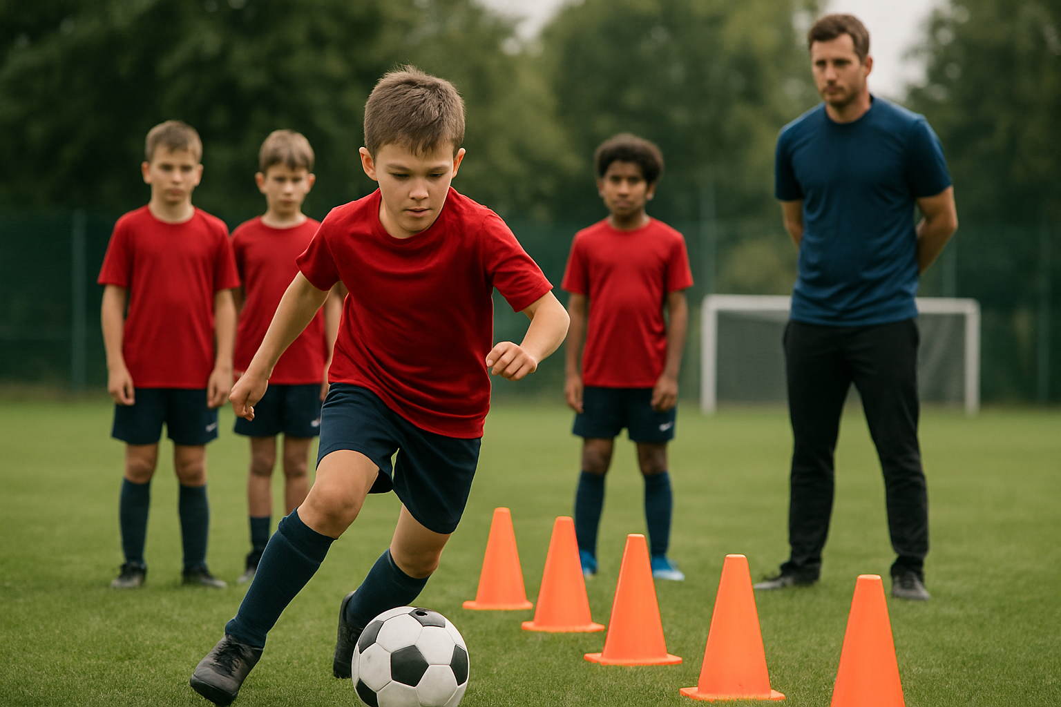 young football player showing determination during training session