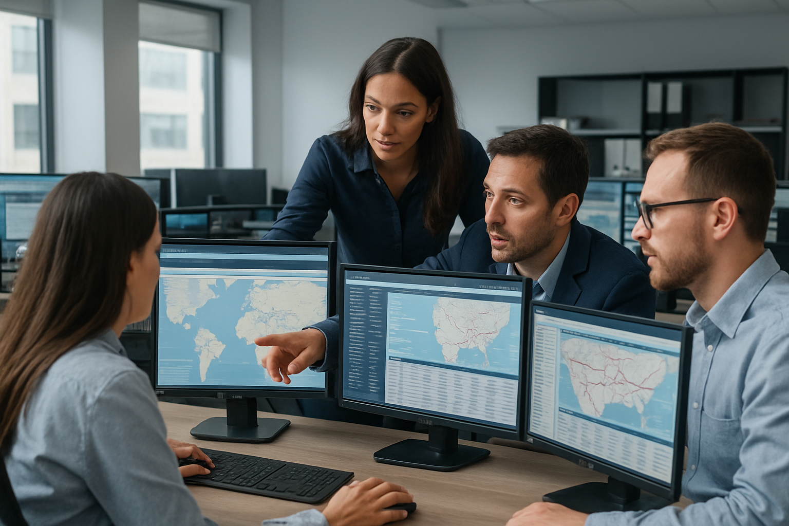 logistics team reviewing centralized freight visibility dashboard to plan execution