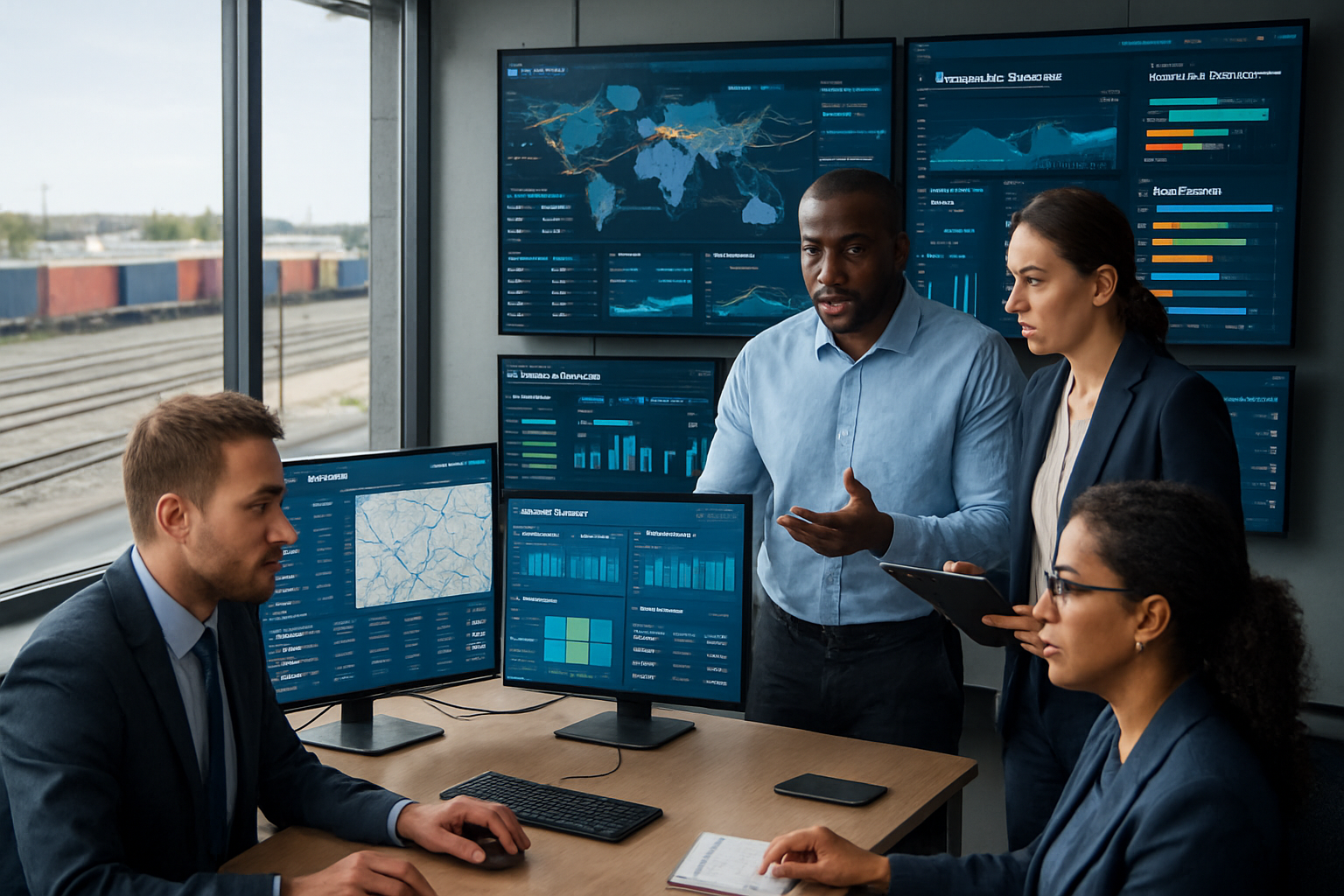 Freight operations team using AI-driven shipment tracking tools