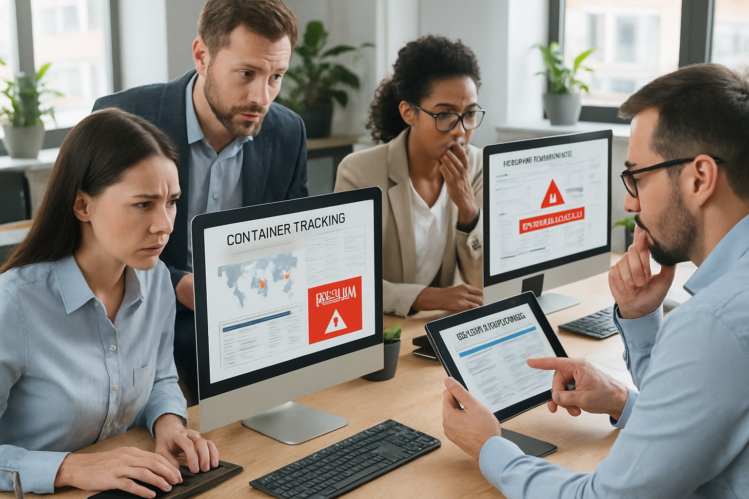 operations team using container tracking software with exception alert visualization
