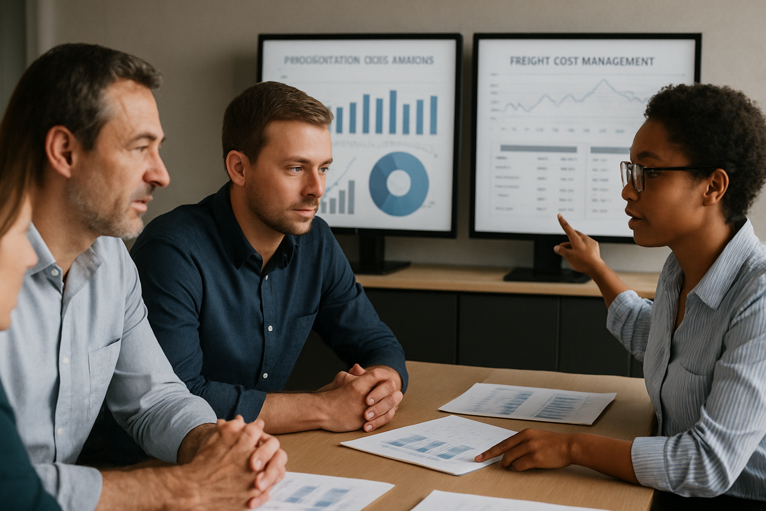 logistics team analyzing freight cost control data