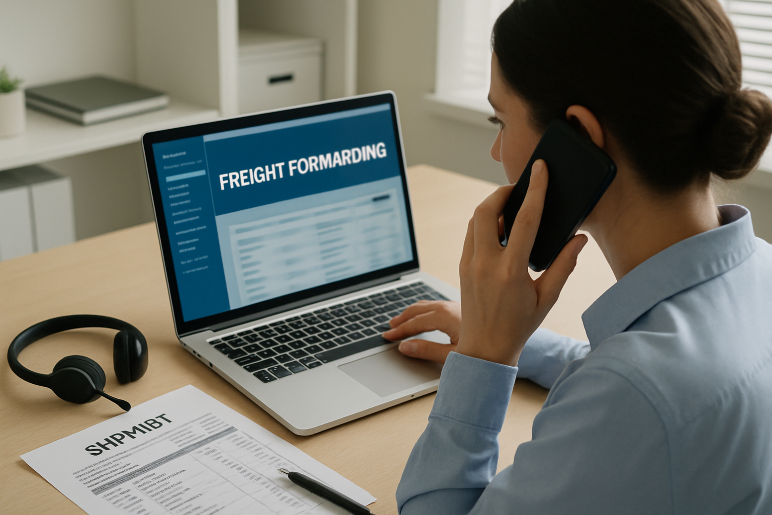 Customer service representative updating client shipment status using a freight customer portal