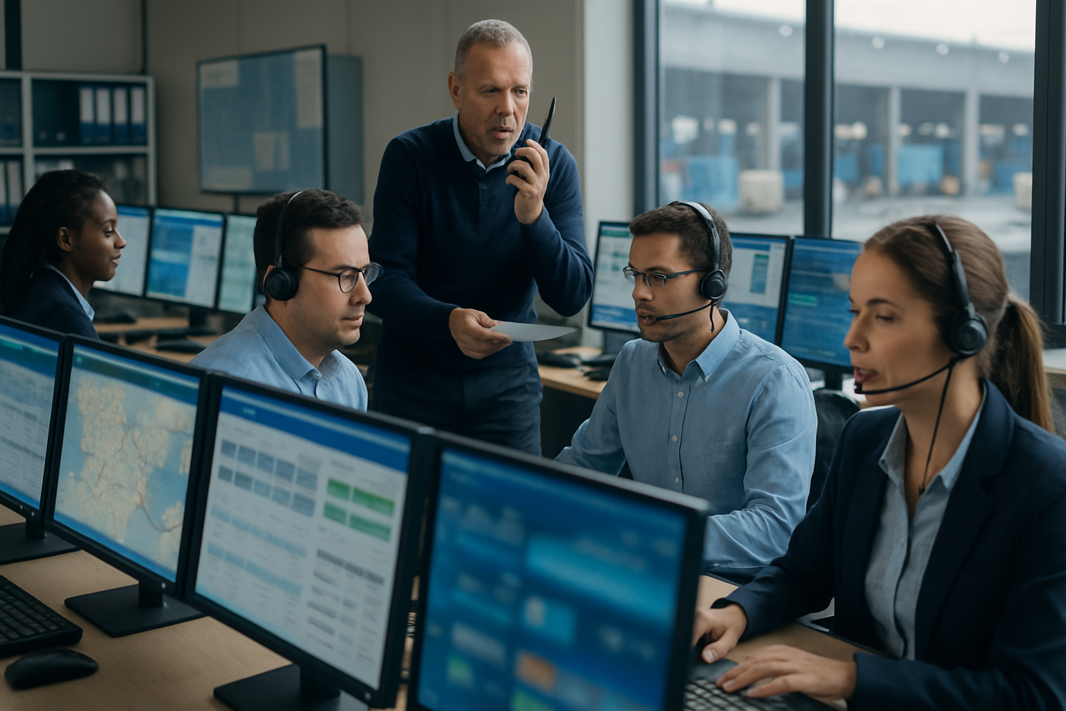 operations team managing shipment tracking and exceptions in logistics control tower