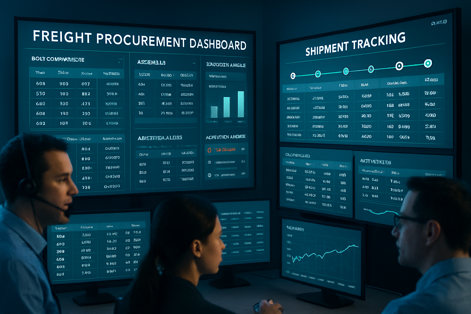 Integrated freight procurement and shipment tracking workflow on digital screens