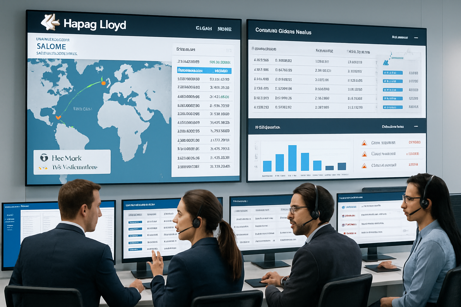 Operations team monitoring multiple Hapag-Lloyd containers on a centralized shipment tracking dashboard