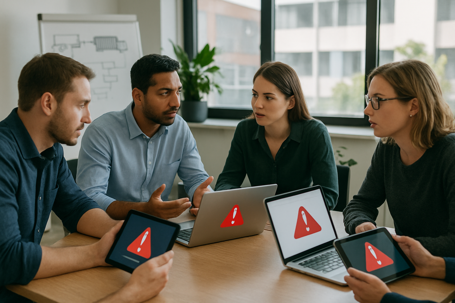 operations team coordinating freight exception handling with shipment alerts visible on devices
