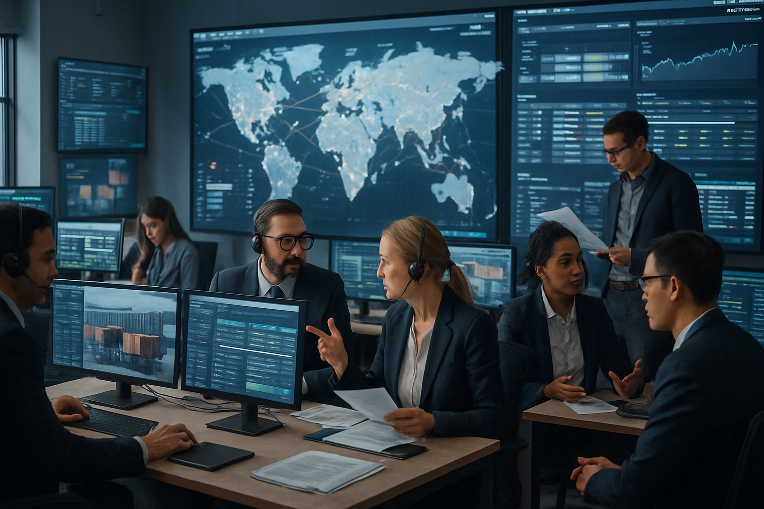 operations desk managing shipment tracking and exception workflows in logistics control tower