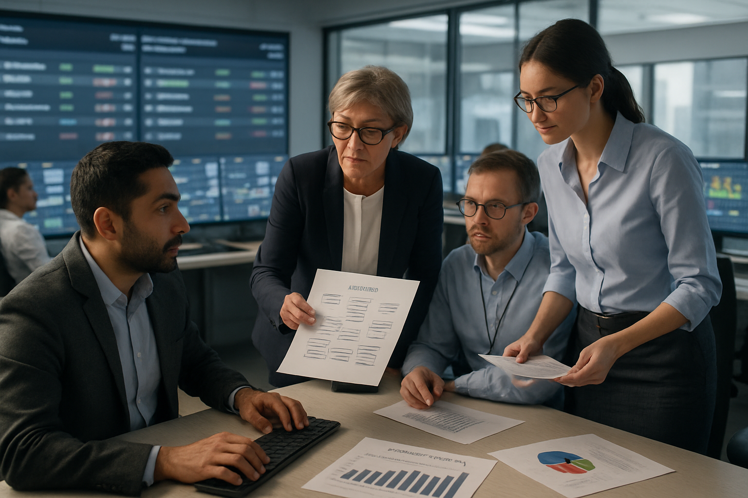 procurement workflow visualization with team coordinating freight quotes evaluation