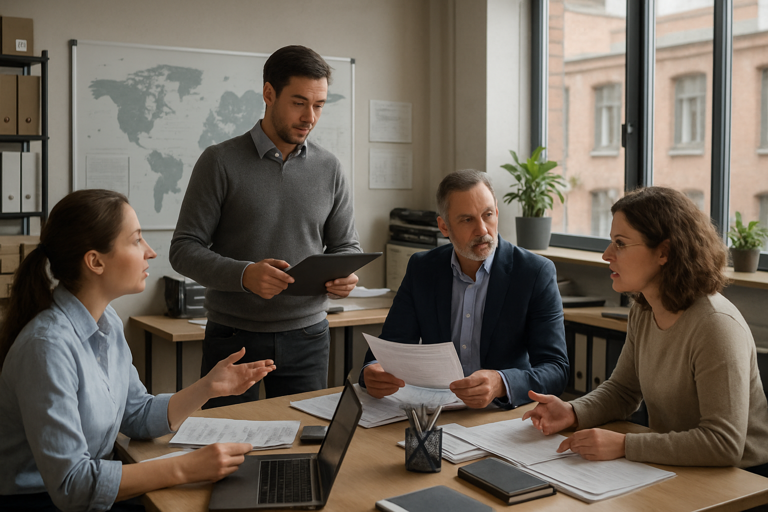 logistics team integrating freight procurement with shipment execution processes in office environment