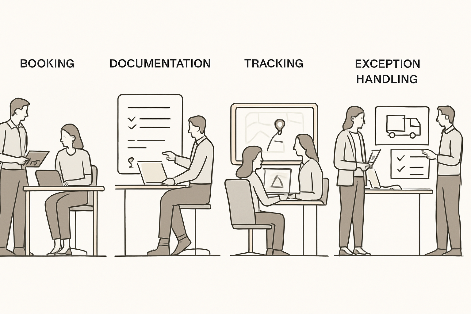 visual workflow of logistics handoff stages in freight operations