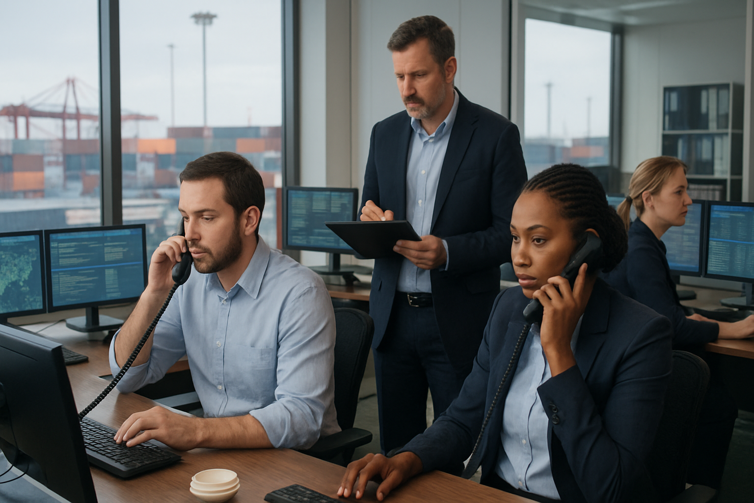 logistics team coordinating shipment execution in a modern control tower