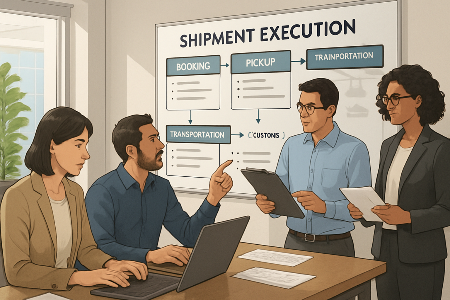 workflow visualization of shipment execution steps among freight partners