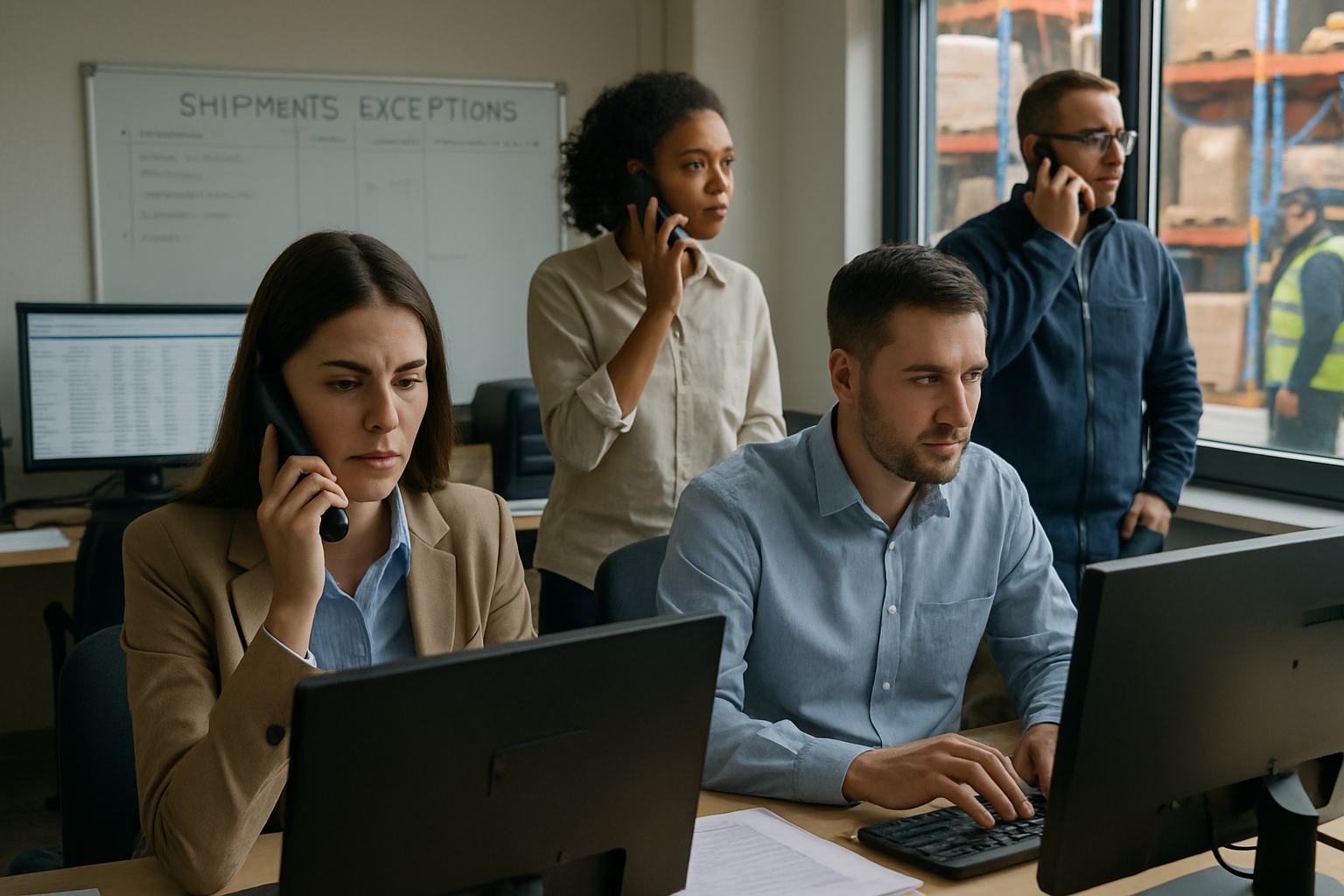 logistics team coordinating vendor workflow and shipment exceptions
