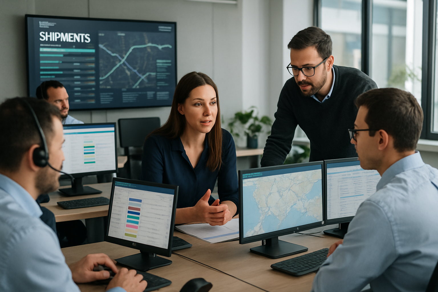 operations team using collaboration tools for logistics workflow management