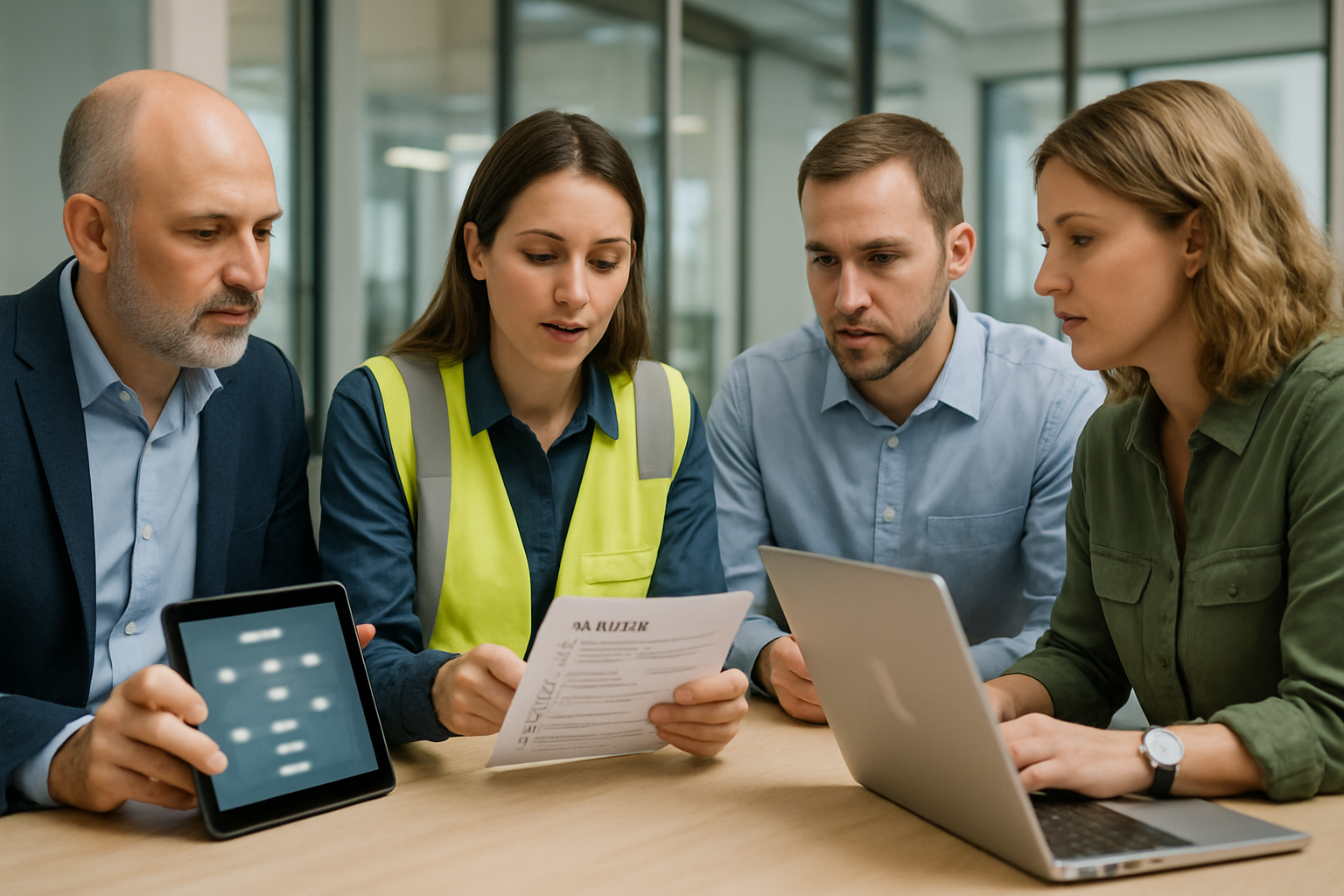 operations managers reviewing a practical checklist for reducing email dependency in logistics on digital devices