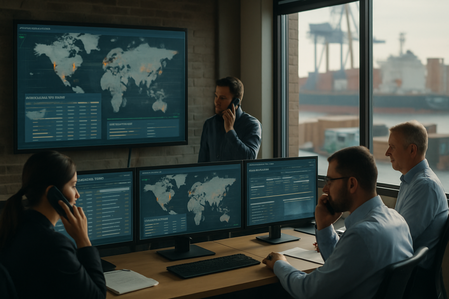 logistics control tower team managing shipment tracking and cost exceptions