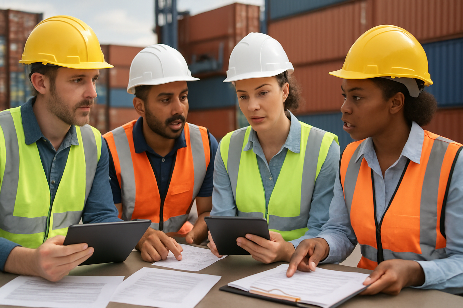 Warehouse and logistics staff adjusting schedules based on port congestion updates