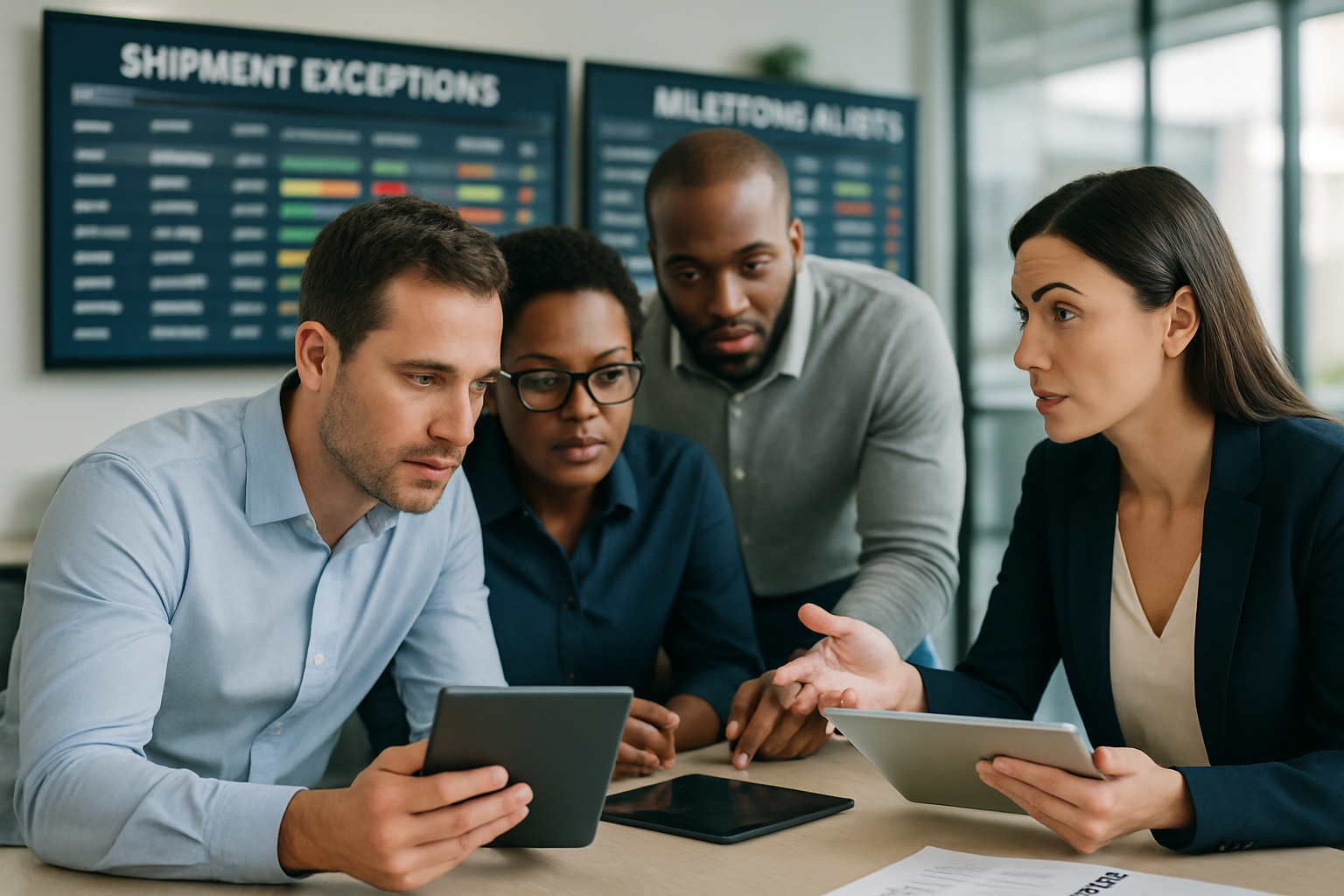 Operations team managing shipment exceptions using milestone tracking system