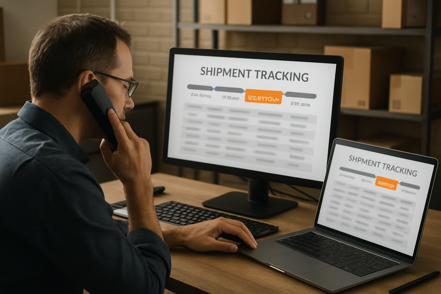 Freight forwarder coordinating exceptions and customer updates using shipment tracking portal