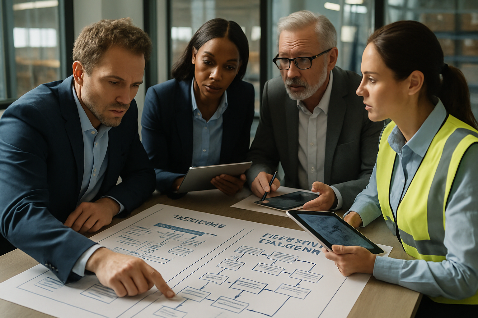 operations team collaborating on structured logistics process management workflow