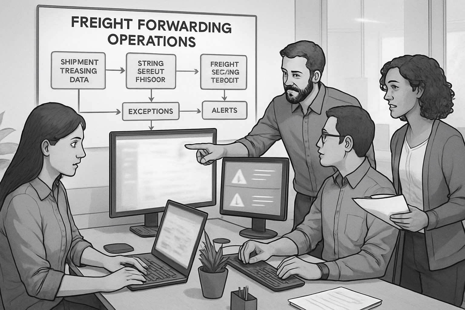 workflow visualization of automated freight status reporting process with shipment tracking integration