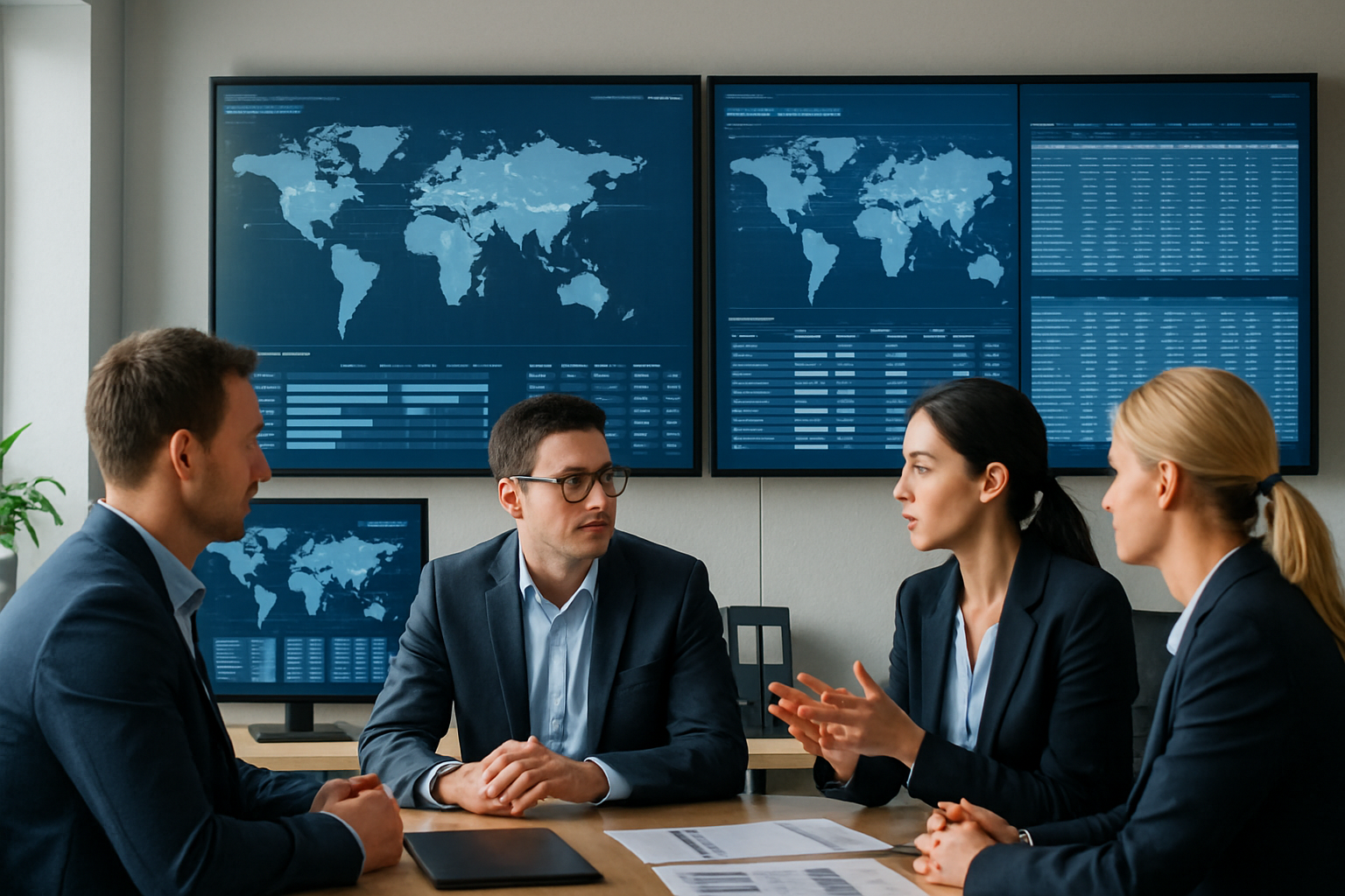 logistics team managing integrated freight operations in an office