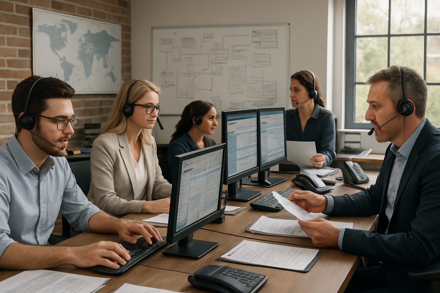 Operations team coordinating and managing logistics workflows with digital tools