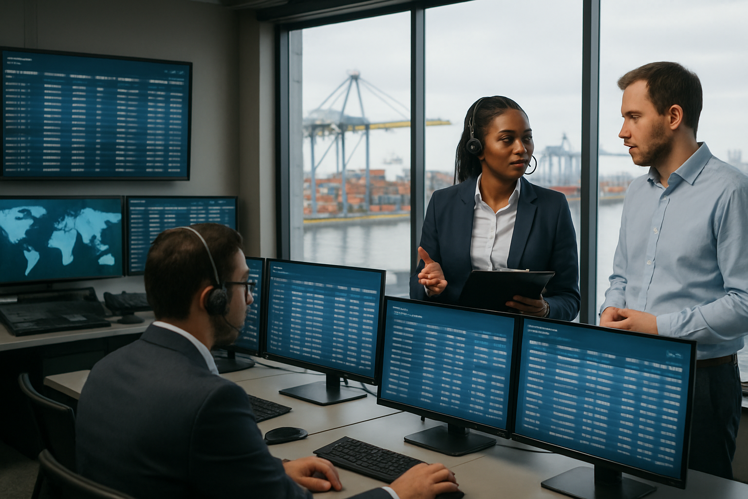 freight operations team coordinating ocean shipment visibility with various carrier data sources