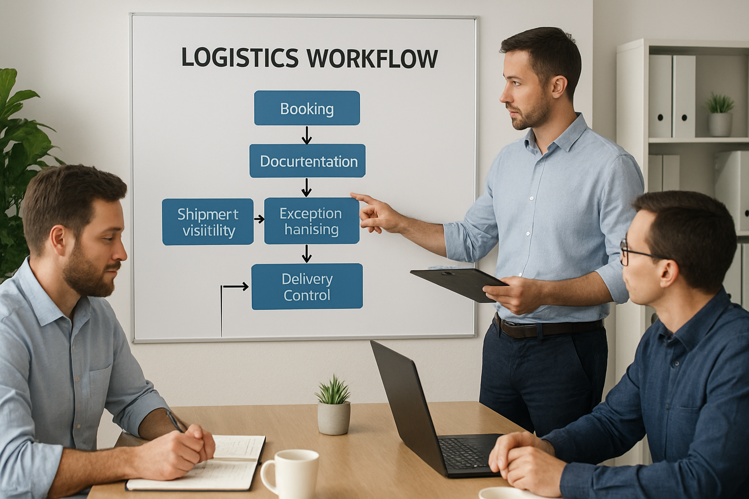 workflow visualization of booking, documentation, visibility, exception handling, and delivery control in ocean freight tracking