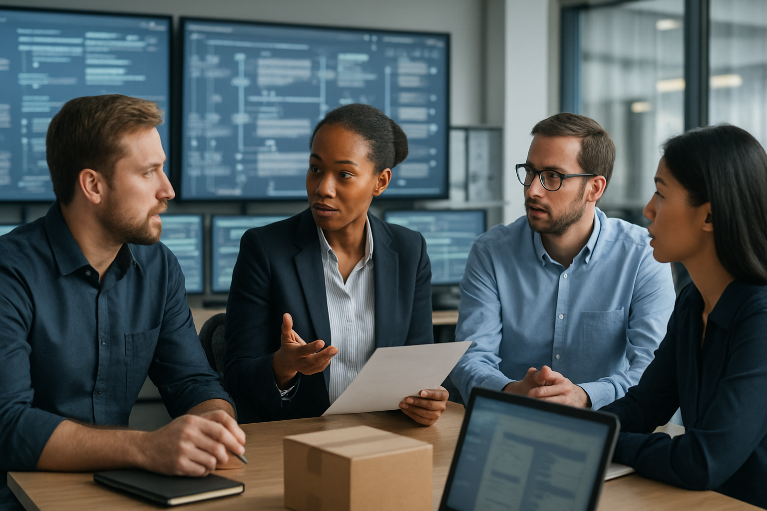 logistics operations team monitoring integrated process workflows for freight visibility