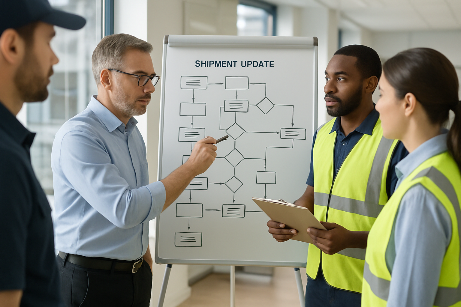 workflow diagram of structured shipment update process in logistics office
